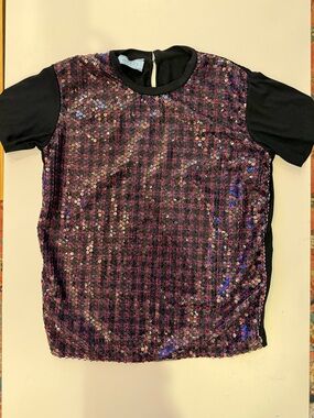 Prada Black Sequin Plaid Top with Multicolor Sparkle